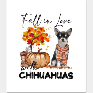 Black Chihuahua Fall in Love Scarf Funny Chihuahua Pumpkin Posters and Art